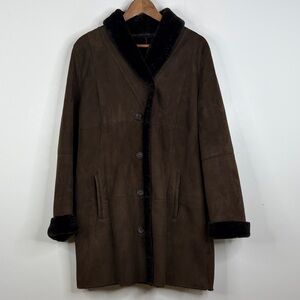 Shearling Coat Women 14 Dark Brown Sheepskin Suede Winter Jacket Olde Hide House